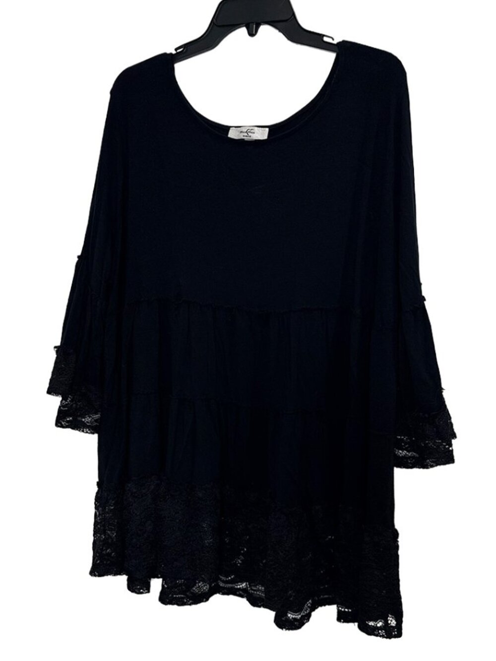 MOA Collection Women’s 2X Black Lace Tiered Tunic Top Boho Plus Size Blouse